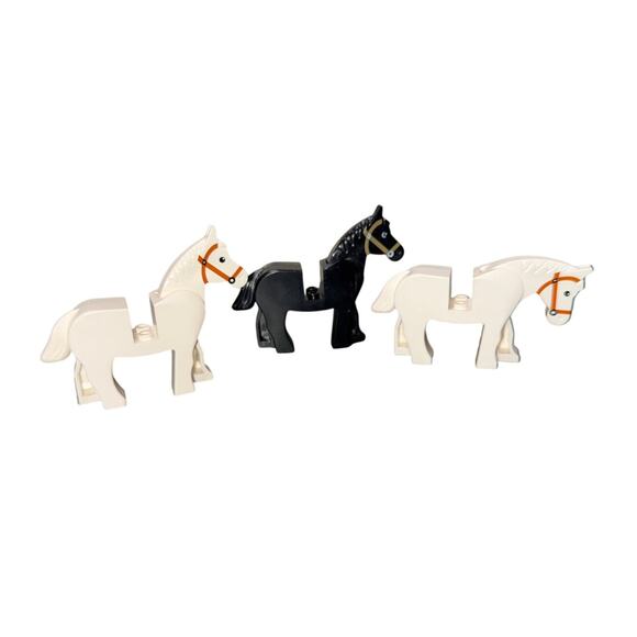 Lego Horses Set of 3 Adjustable head 2 white 1 black - Picture 1 of 2
